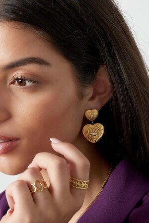 Boucles d'oreilles cœurs tendance avec pierres - or h5 Image3